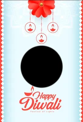 Diwali photo frame: Sky Blue Hanging Diya Card