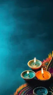 Diwali greeting template: Teal Diya Trio